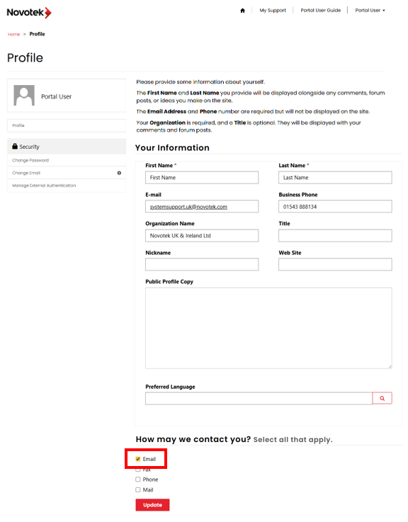 NCSP Update Profile Page